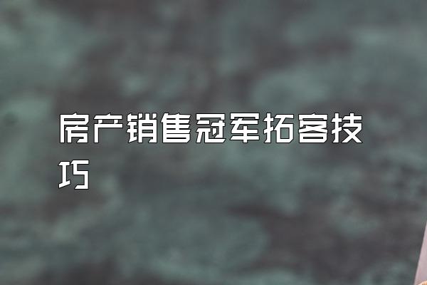 房产销售冠军拓客技巧